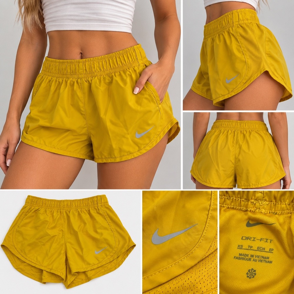Nike Dri-FIT Tempo Running Shorts Women XS Mustard Yellow Mesh Athletic Training